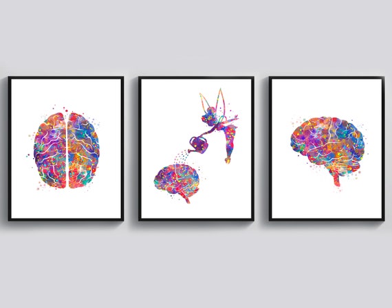 Neurology Art Brain Watercolor Art Medical Art Neurologist Gift Psychologist Gift Pediatric Gift Psychiatrist Office Art Scientist Gift