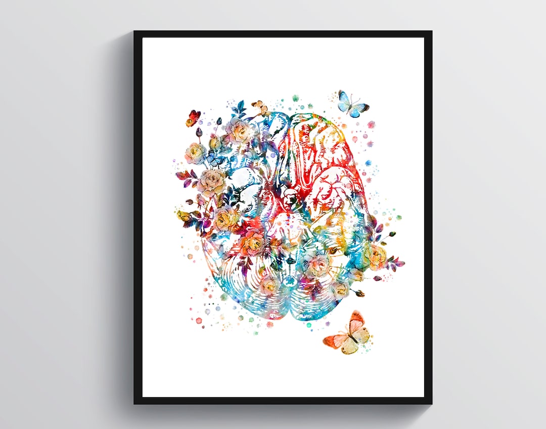 Watercolor Brain Art Human Anatomy Artwork Neurologist Gift ...