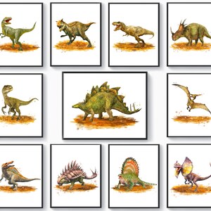 11 Watercolor Dinosaur Art Animal Art Biology Art Archaeology Art Boys Room Decor Dinosaurs Lover Gift Dinosaur Wall Art Dinosaur Painting