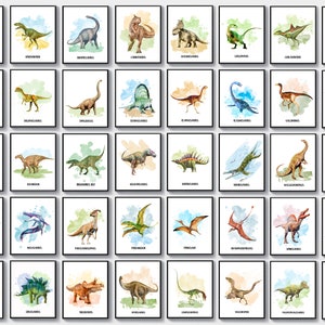 40 Watercolor Dinosaur Art Dinosaur Types with Names Poster Dinosaur Bedroom Decor Trex Mosasaurus Painting Boys Room Decor Dino Lover Gift
