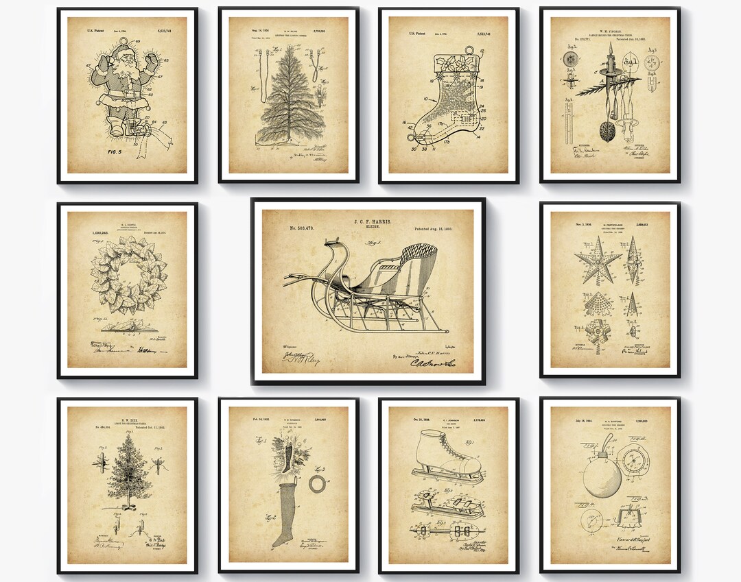 11 Christmas Patent Posters Nativity Blueprint Yuletide Art Holiday ...