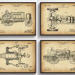 4 Motorist Gift Mechanic Gift Tractor Patent Poster Retro Transportation Blueprint Agricultural Equipment Inventions Farmer Gift Garage Art
