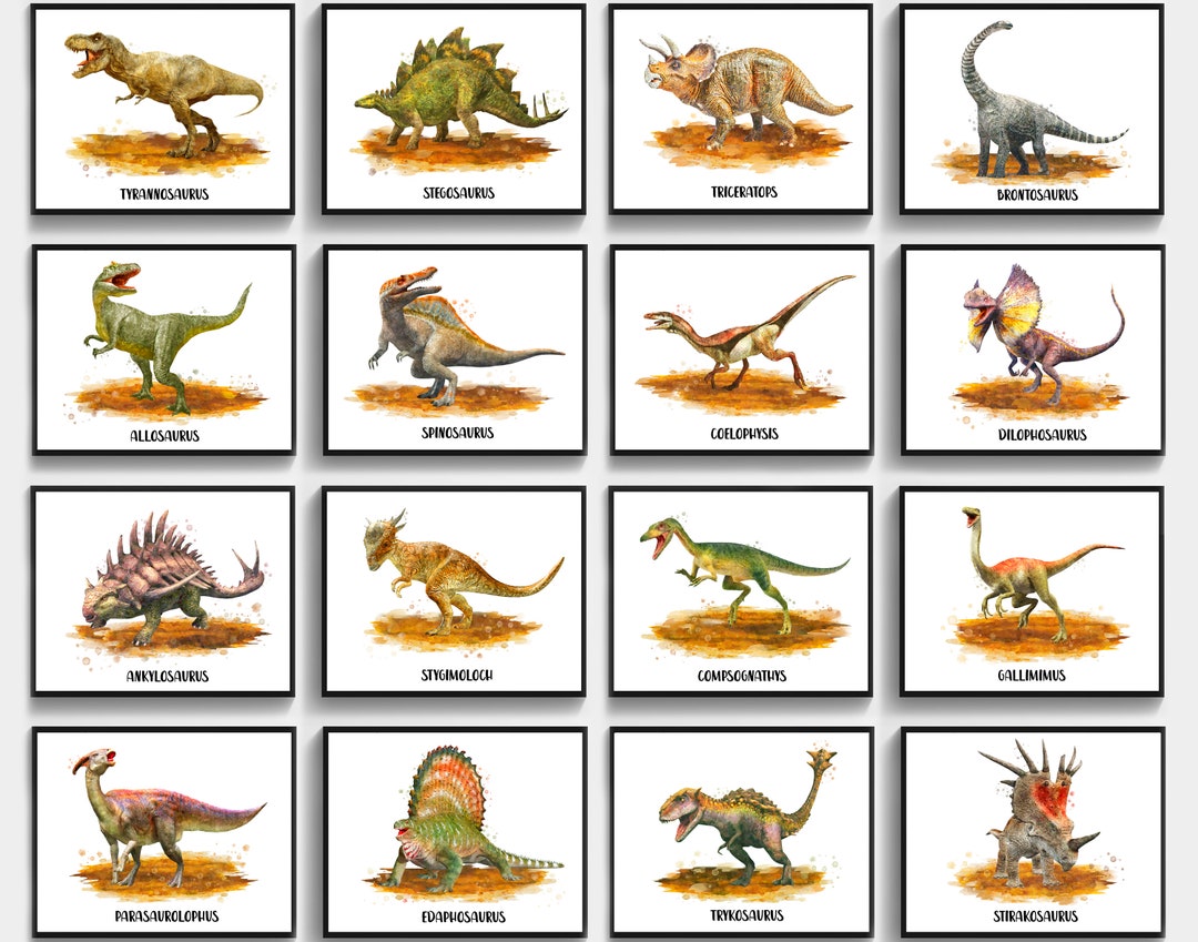16 Dinosaurier mit Namen Aquarell Kunstdrucke Dinosaurier - Etsy Schweiz