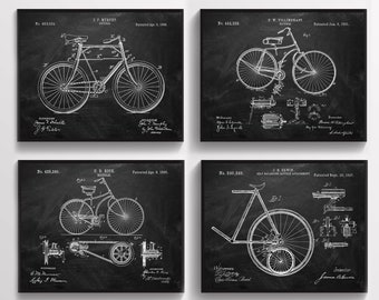 4 ヴィンテージ自転車特許アート 自転車設計図 スポーツ ウォール