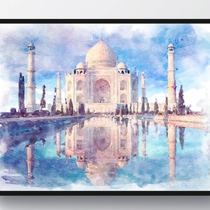 4 Art du paysage indien, Art du Taj Mahal, Peinture à laquarelle, Œuvres dart de monuments indiens, Décoration murale pour la maison, Art de voyage, Cadeau de professeur de yoga image 2