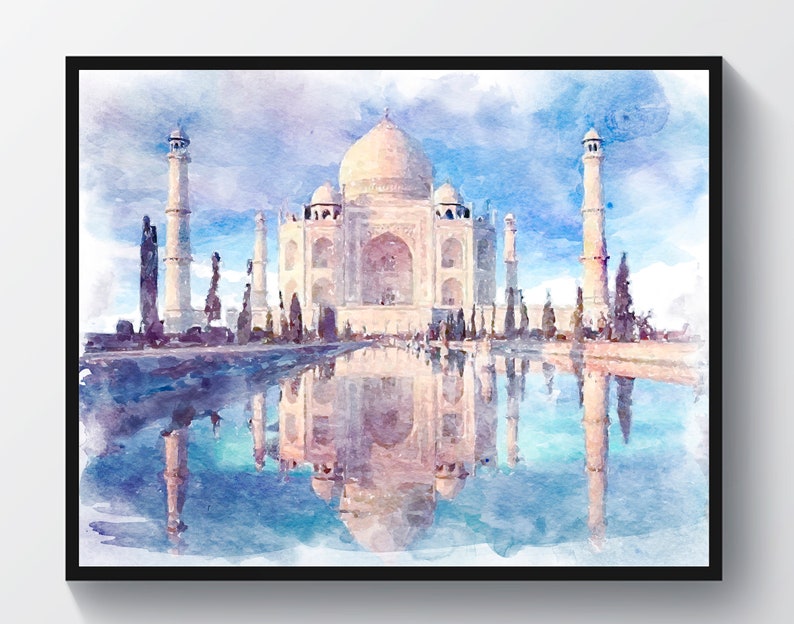 4 Art du paysage indien, Art du Taj Mahal, Peinture à laquarelle, Œuvres dart de monuments indiens, Décoration murale pour la maison, Art de voyage, Cadeau de professeur de yoga image 2
