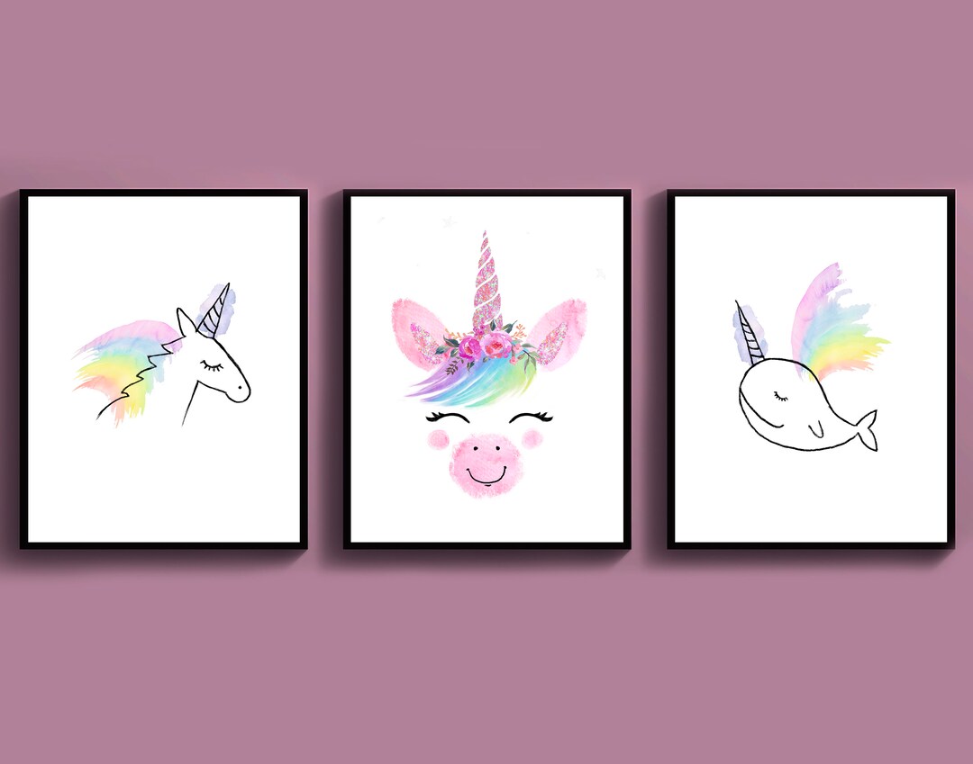 3 Rainbow Unicorn Art Girls Room Decor Unicorn Fish Art Unicorn Party