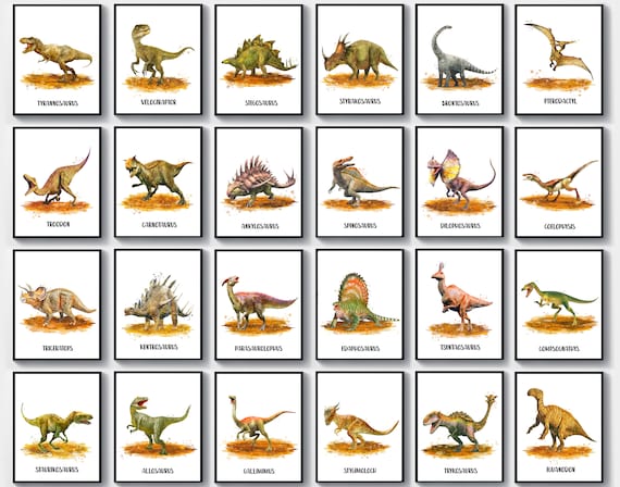 24 Dinosaur Names Posters Watercolor Realistic Dinosaurs Decor - Etsy