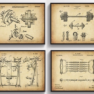 Workout Patent Art Set of 4 Home Gym Decor Wall Art Weight Lifting Exercise Sports Blueprint Fitness Artwork Trainer Gift Bodybuilder Gift