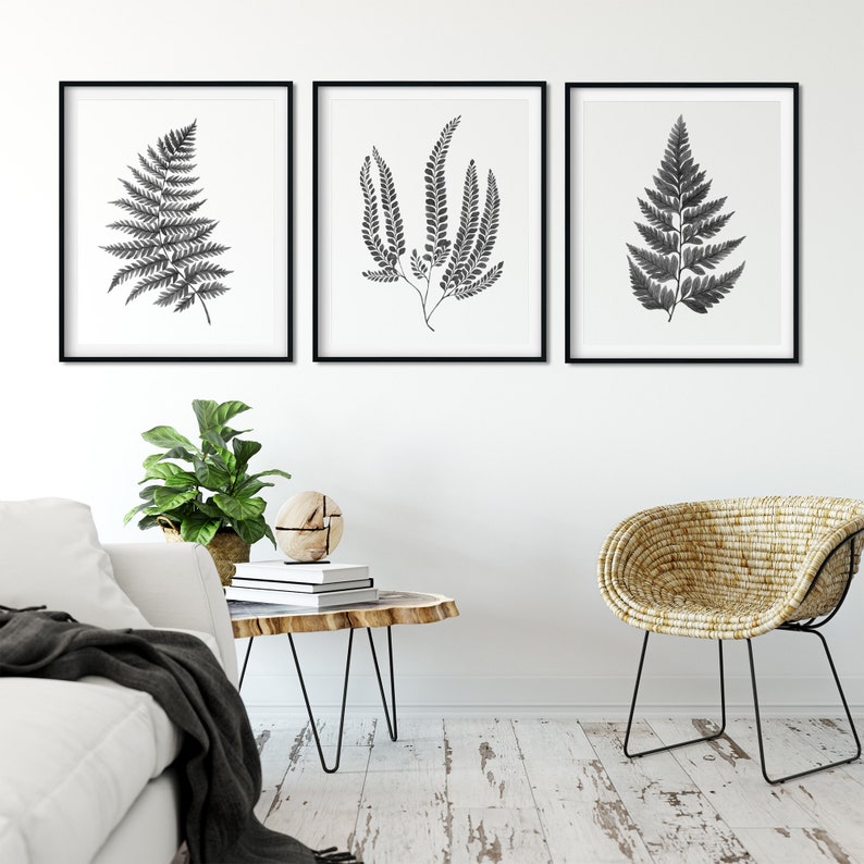 Leaves Print Leaf Prints Nature Prints b/&w Nature Wall Art Botanical Print Set of 3 Set of 3 Watercolor black and white Fern Print Set