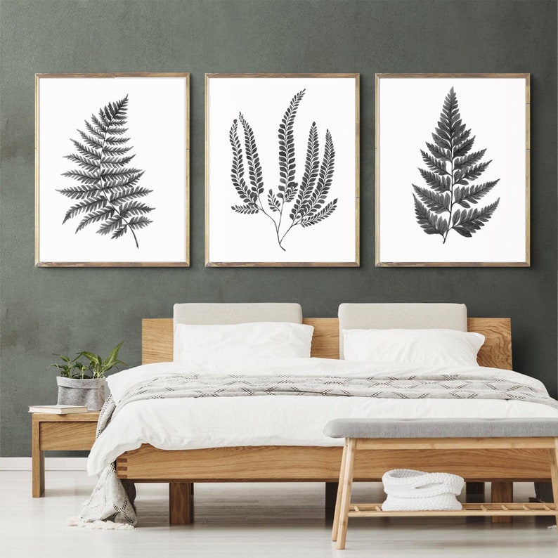 Leaves Print Leaf Prints Nature Prints b/&w Nature Wall Art Botanical Print Set of 3 Set of 3 Watercolor black and white Fern Print Set