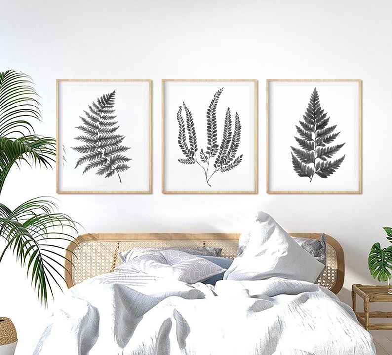 Leaves Print Leaf Prints Nature Prints b/&w Nature Wall Art Botanical Print Set of 3 Set of 3 Watercolor black and white Fern Print Set