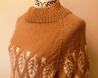 Autumn Leaves Pullover Knitting Pattern, top down,  fits bust 32-46 inches / 81-117 cm