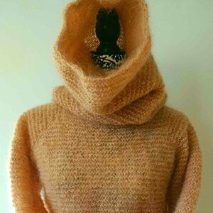Champagne Mohair Sweater and Cowl, knitting pattern, top down, seamless