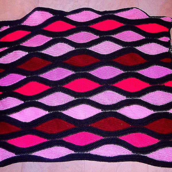 PINK WAVES poncho or blanket, Crochet pattern,  ruana serape pattern, short row crochet, one size, adjustable, blanket, throw