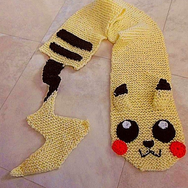 Pikachu scarf knit pattern,  neckwarmer, childrens scarf, garter stitch scarf, fun scarf easy to knit, hand knit scarf