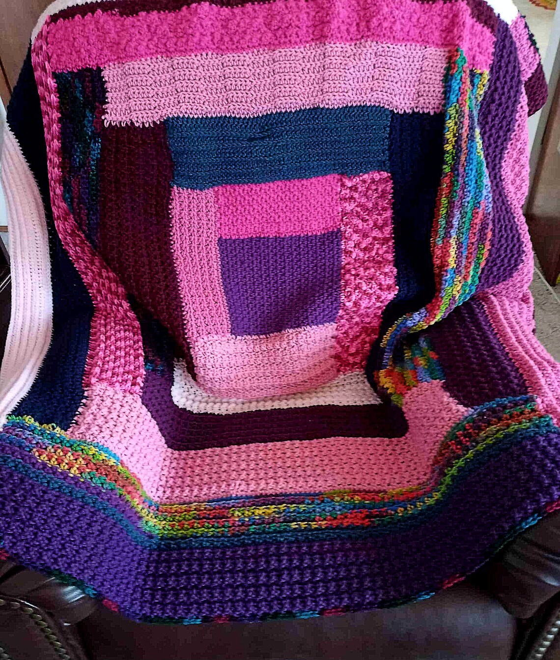 Sampler Log Cabin Blanket Crochet Pattern, Reversible, Stashbuster, 10