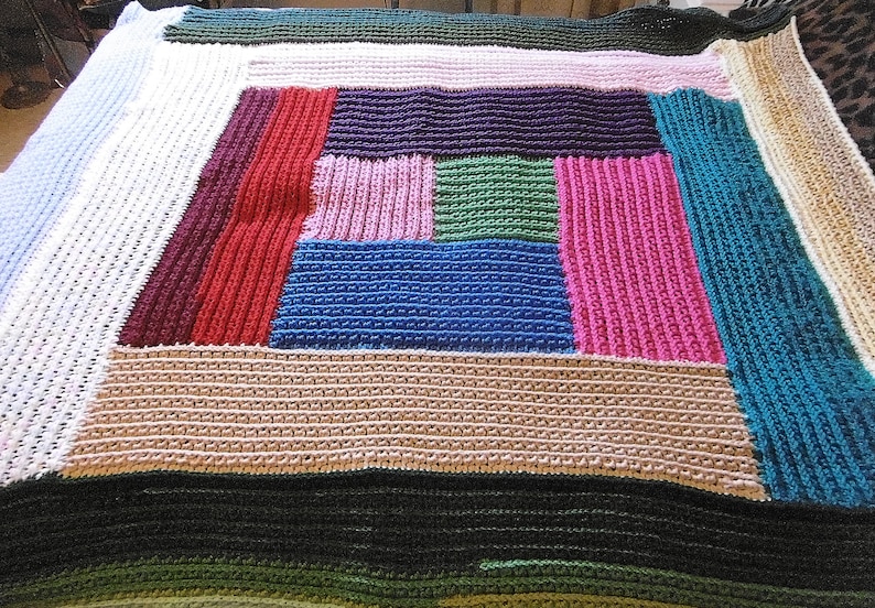 Patrón de crochet de manta Log Cabin Stashbuster, reversible, patrón de crochet para principiantes, tamaños ajustables imagen 2