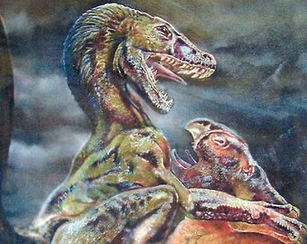 Velociraptor vs. Ceratops I PRINT of pastel drawing by Joe Winans c.1993