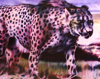 Cheetah II PRINT of animal pastel drawing by Joe Winans c.1989