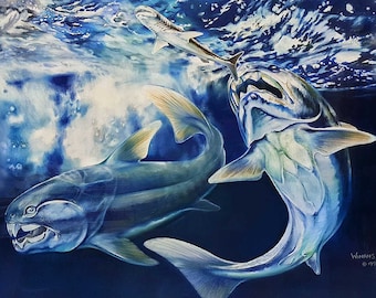 Dunkleosteus III PRINT of prehistoric reconstruction pastel drawing by Joe Winans c.1992