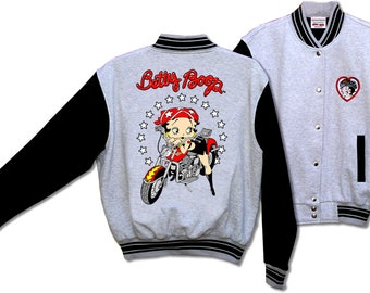 Brand New Embroidered Betty Boop Motorcycle Woven Baseball Jacket Limited Edition Size Large