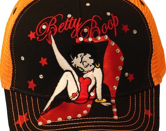 Betty Boop Baseballmütze für Frauen Männer Mütze Unisex Baseballmütze Hip-Hop Mütze Sonnenhut Cowboy Mütze One Size,Black