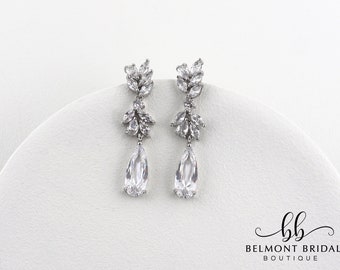 Bridal Earrings Silver | Crystal Drop Earrings | Dangle Earrings | Silver Statement Earrings | Crystal Wedding Earrings | LUGANO