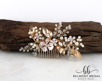 Gold Bridal Hair Comb | Wedding Headpiece | Gold Leaf Hair Comb | Floral Wedding Headpiece | Pearl Hair Comb | Gold Hair Comb | BARCELONA