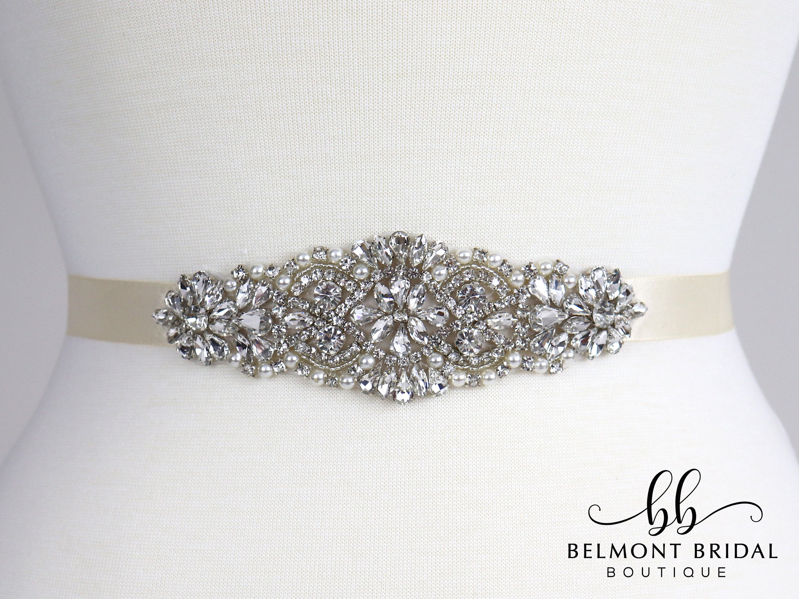 Pearl and Crystal Bridal Belt DAPHNE