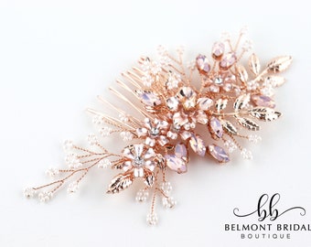 Rose Gold Bridal Hair Comb | Wedding Headpiece | Flower Hair Comb | Pink Bridal Hair Comb | Rose Gold Hair Piece | PARIS