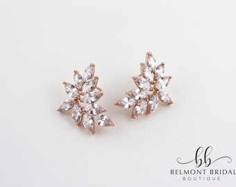 Rose Gold Wedding Earrings | Bridal Earrings Stud | Clear Crystal Earrings | Bridesmaid Earrings | Stud Earrings | MALACCA