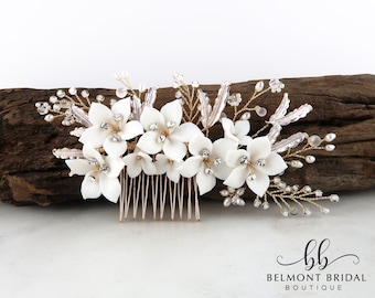 Wedding Hair Piece | Floral Hair Comb | Wedding Headpiece Gold | Flower Hair Comb | Wedding Hair Piece | | Clay Flower Hair Comb | CARTAGENA