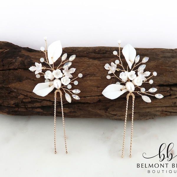 Wedding Hair Pins | Leaf Hair Pins | Clay Hair Pins | Gold Bridal Headpiece | Bridal Hair Piece | Bridesmaid Gift | TOFINO