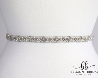 Pearl Bridal Belt | Wedding Sash Belt | Thin Wedding Dress Belt | Belt for Wedding Dress | Ribbon Sash Belt | ABERDEEN
