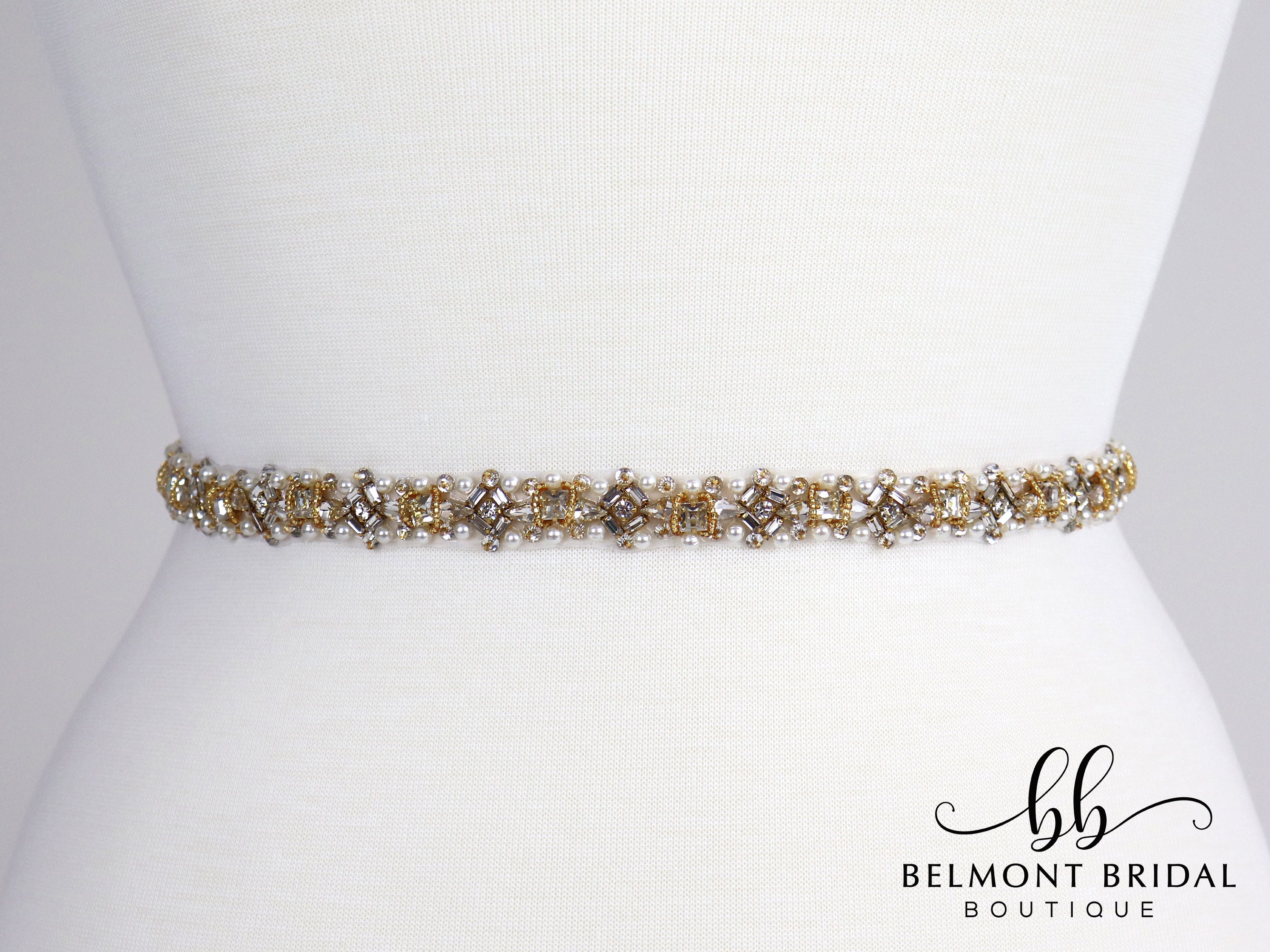 Wedding Gold Belt, Pearl Belt for Wedding Dress, Pearl Bridal