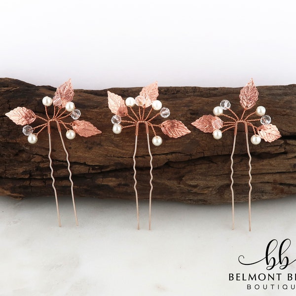 Wedding Hair Pins | Leaf Hair Pins | Rose Gold Hair Piece | Bridal Hair Pins | Bridal Headpiece | Wedding Hair Vine | CASABLANCA