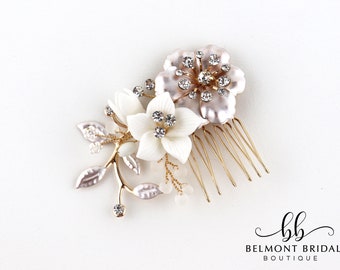 Wedding Hair Piece | Bridal Headpiece | Clay Flower Hair Piece | Hair Comb for Wedding | Bridal Hair Accessories | VALLETTA