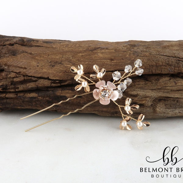 Bridal Hair Pins | Wedding Hair Piece | Floral Hair Pins | Pearl Headpiece | Gold Leaf Hair Pins | Bridesmaid Gift | CHARLOTTE