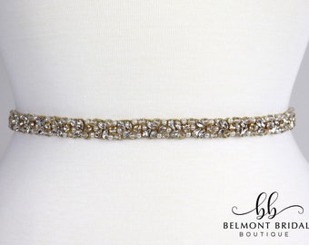 Gold Belt | Wedding Belt | Bridal Sash | Thin Wedding Belt | Pearl Bridal Belt | Crystal Bridal Belt | Rhinestone Bridal Sash | BERGEN