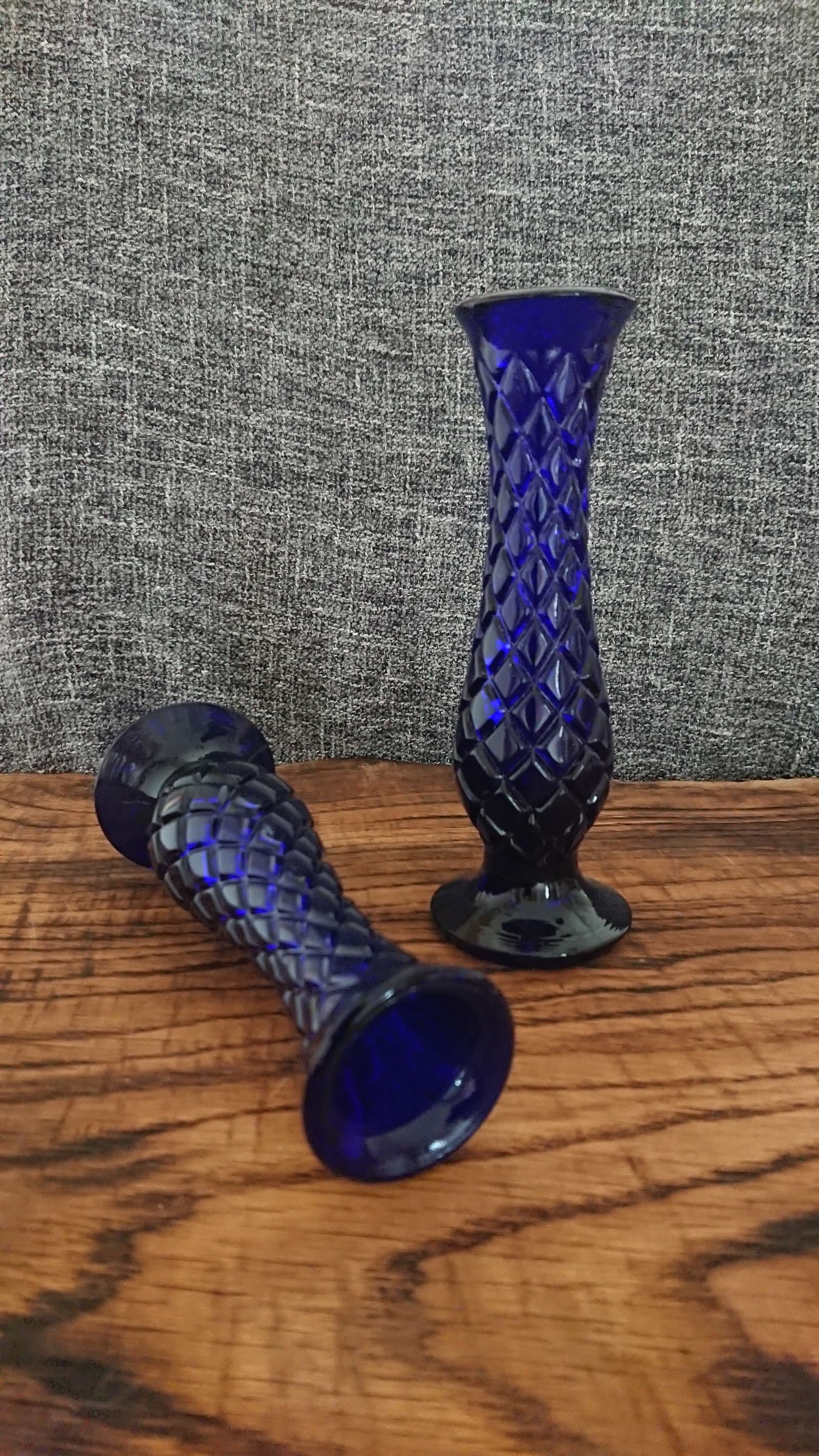 Set of Bohemia dark blue glass Vase from Czechoslovakia Etsy