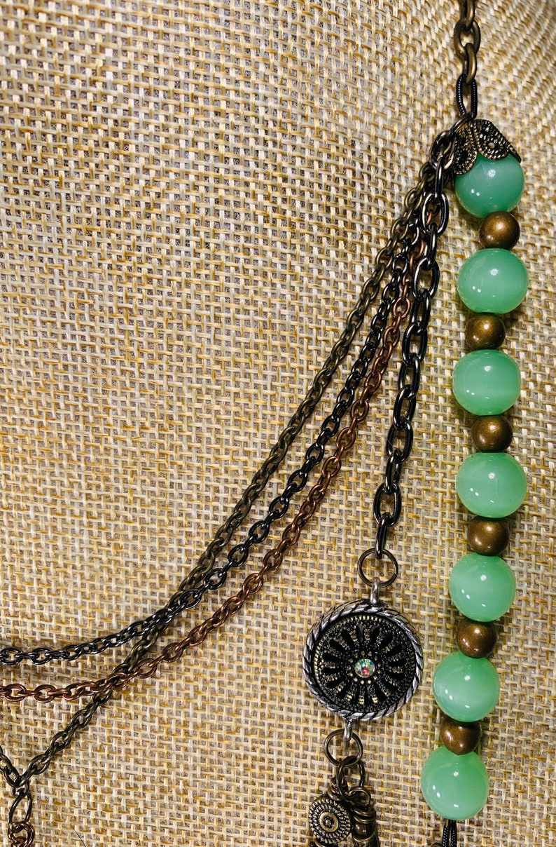 Gypsy jade copper brass charm layered necklace Etsy