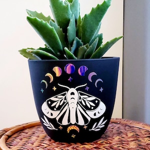 Holographic Moon Phase Lunar Moth Planter w/ Drip Tray image 1