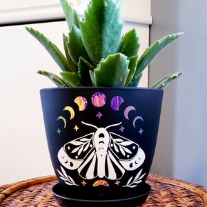 Holographic Moon Phase Lunar Moth Planter w/ Drip Tray image 2