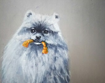 ポメラニアンの鉛筆画 – オリジナル白黒犬の肖像画（8 x 6インチ