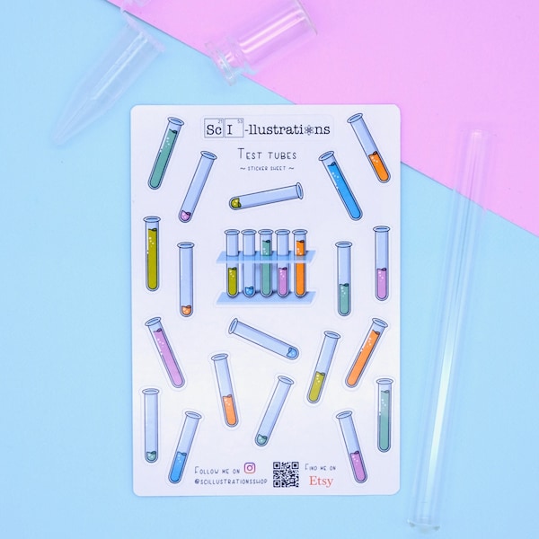 Sticker sheet TEST TUBES | lab equipment | biology self made hand drawn