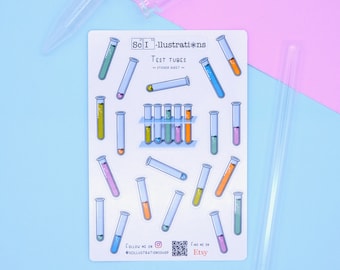 Sticker sheet TEST TUBES | lab equipment | biology self made hand drawn
