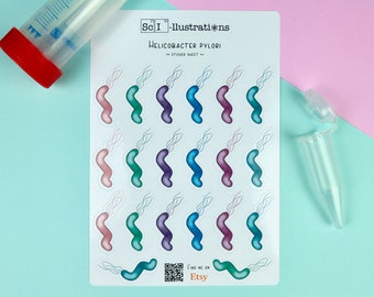 Sticker sheet Helicobacter pylori | biology bacteria microorganisms self made hand drawn