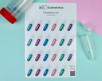 Aufkleber Blatt Escherichia coli | Biologie Bakterien Mikroorganismen selbst gemacht handgezeichnet