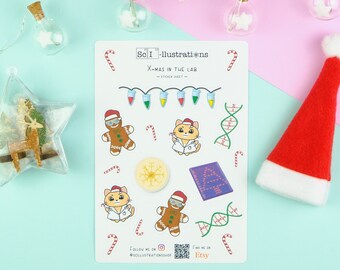 Sticker sheet XMAS in the LAB | Christmas | gingerbread man | light chain | candy cane DNA | agarose | kitty | biology self made hand drawn